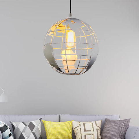 Lampa wisząca w kształcie kuli, lampy wiszące Vintage Industri w stylu żelaznej kuli, lampa sufitowa do salonu, jadalni, korytarza, restauracji (biała) bez żarówki