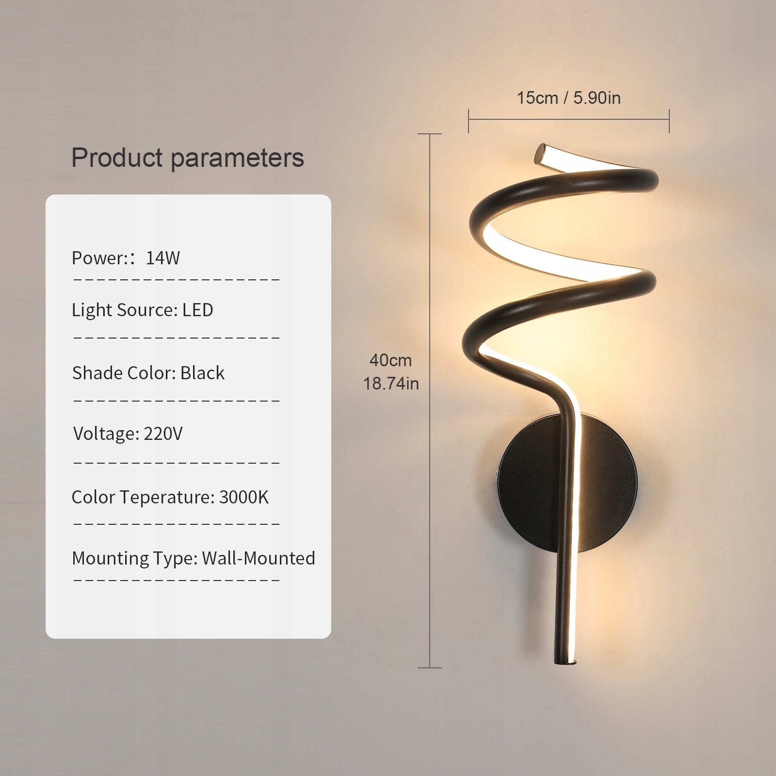 Tableau des dimensions des lampes murales 