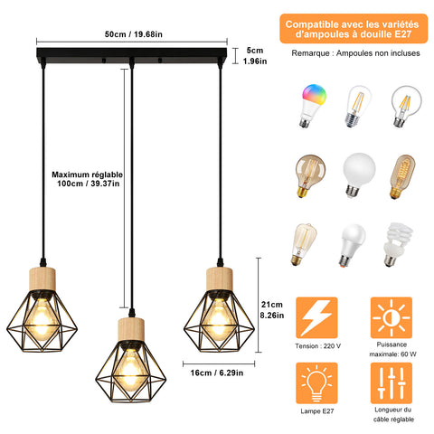 Tableau des tailles de lustre