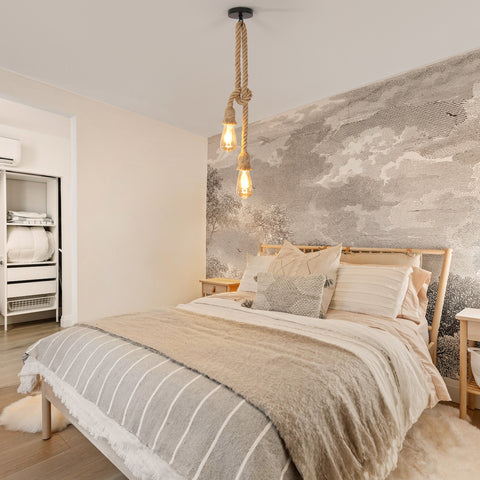 Żyrandol w stylu vintage, przemysłowa lampa wisząca, żarówka E27 z czarnej liny konopnej