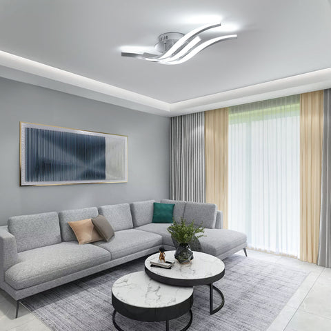 Plafonnier LED Moderne à Vagues 52cm - 3 Lampes en Aluminium Argenté, 24W, Lumière Blanche 6500K, 220V, CRI 80+, Installation Polyvalente