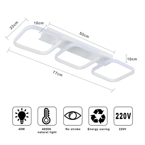 Lámpara de techo LED de 40 W, lámpara de techo geométrica simple, lámpara de techo de metal cuadrada creativa, adecuada para sala de estar, dormitorio, comedor, luz neutra de 4000 K (blanco)