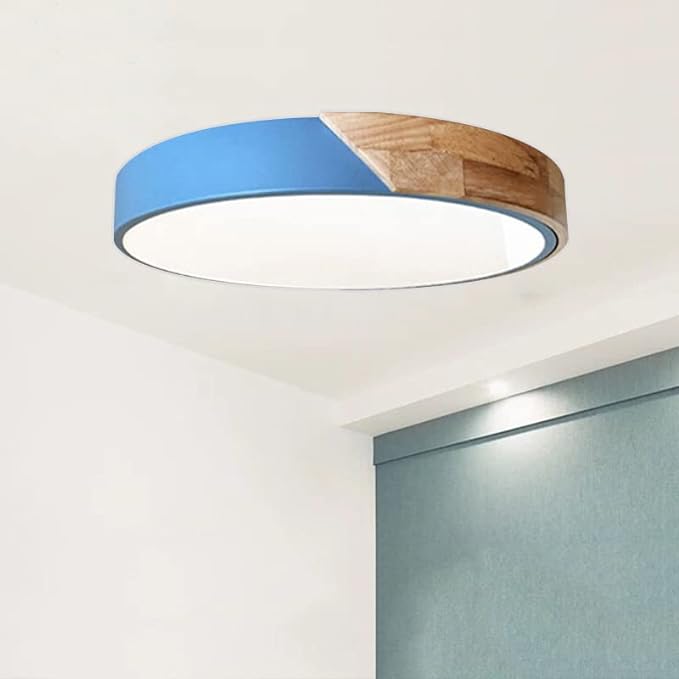 Lámpara de techo LED redonda Macaron azul para dormitorio infantil, salón, pasillo, oficina - Iluminación moderna 6000 K, diámetro 30 cm