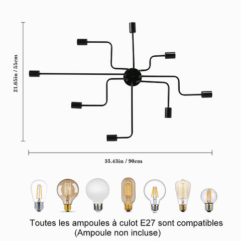 Czarna przemysłowa lampa sufitowa, lampa sufitowa E27 Lutres metalowa oprawa oświetleniowa, zabytkowa lampa sufitowa do salonu sypialnia kuchnia Loft Bar Cafe 8 lamp