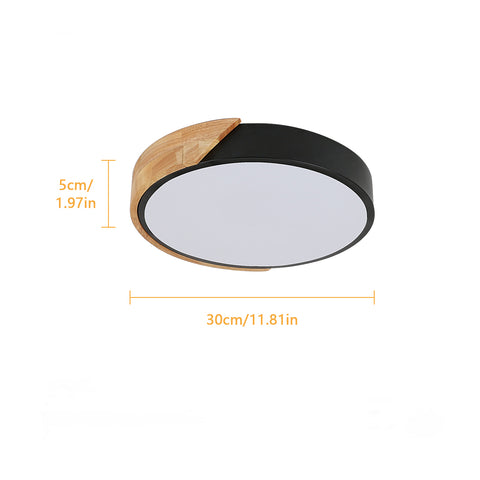 Luz de techo LED redonda de madera 30W, luces de techo interiores 6500K, luces de techo negras