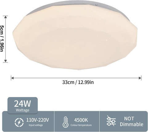 Plafondlamp, 24W LED-sterplafondlamp 4000K neutraal wit, LED-kroonluchter Moderne diamanten plafondlamp voor kinderslaapkamer Keuken Hal Slaapkamer Badkamer