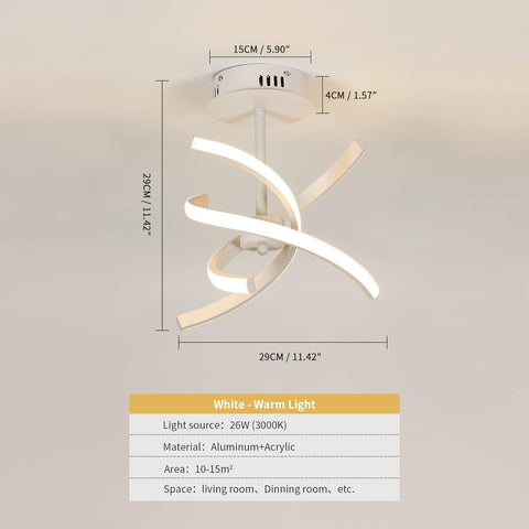 Plafonnier Led, Lampe Plafond Moderne 28W en Acrylique Créative, Lampe à suspension Lumière Blanche Chaud 3000K pour Salon, Chambre, Cuisine, Salle à Manger, Couloir