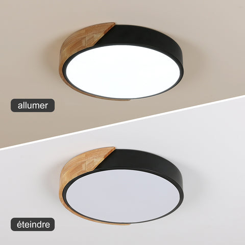 Luz de techo LED redonda de madera 30W, luces de techo interiores 6500K, luces de techo negras