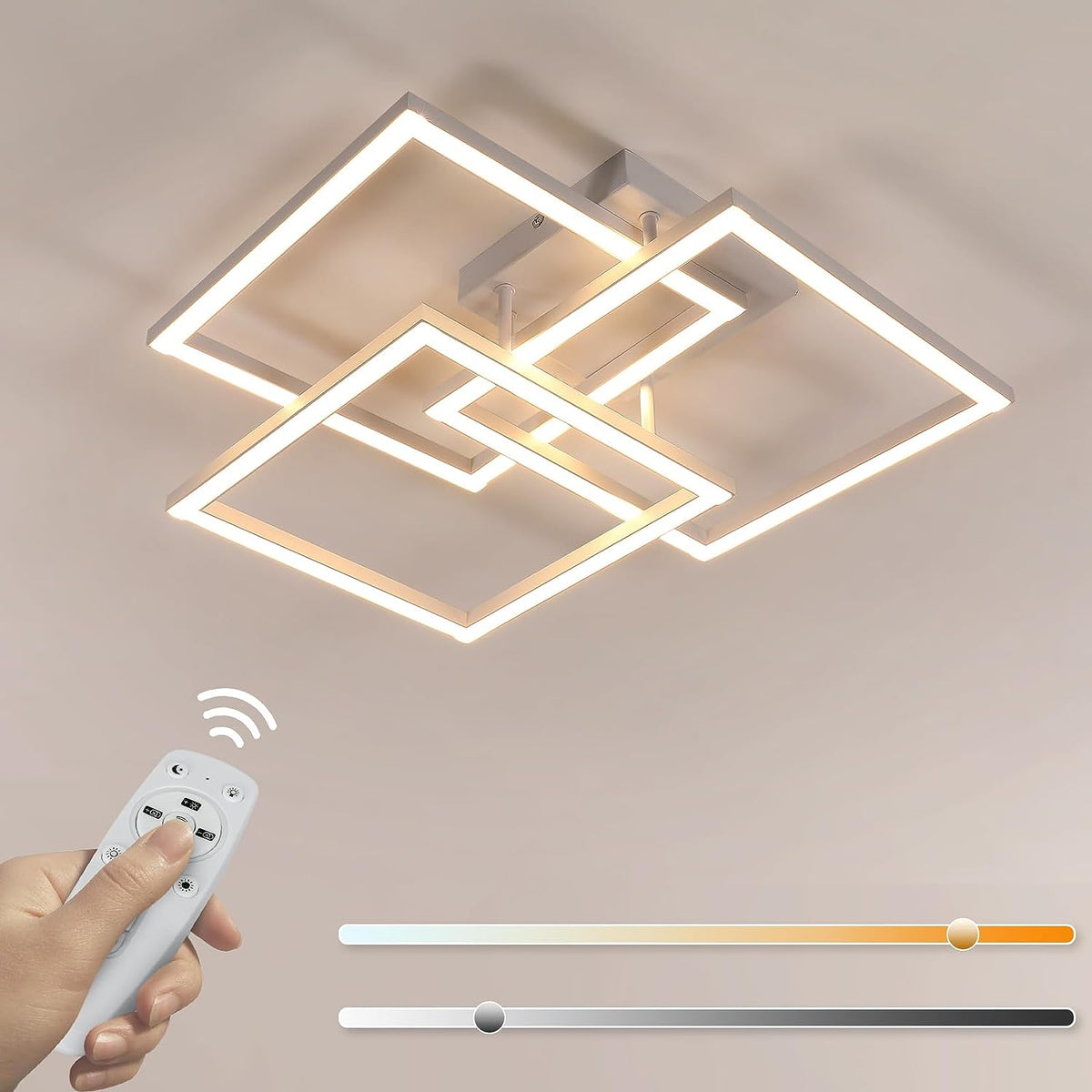 Lámpara de techo LED, lámpara de techo moderna de 40 W, control remoto regulable, luz blanca fría 3000-6500 K, 4500 lm, lámpara de araña de aluminio cuadrada para sala de estar, dormitorio, cocina