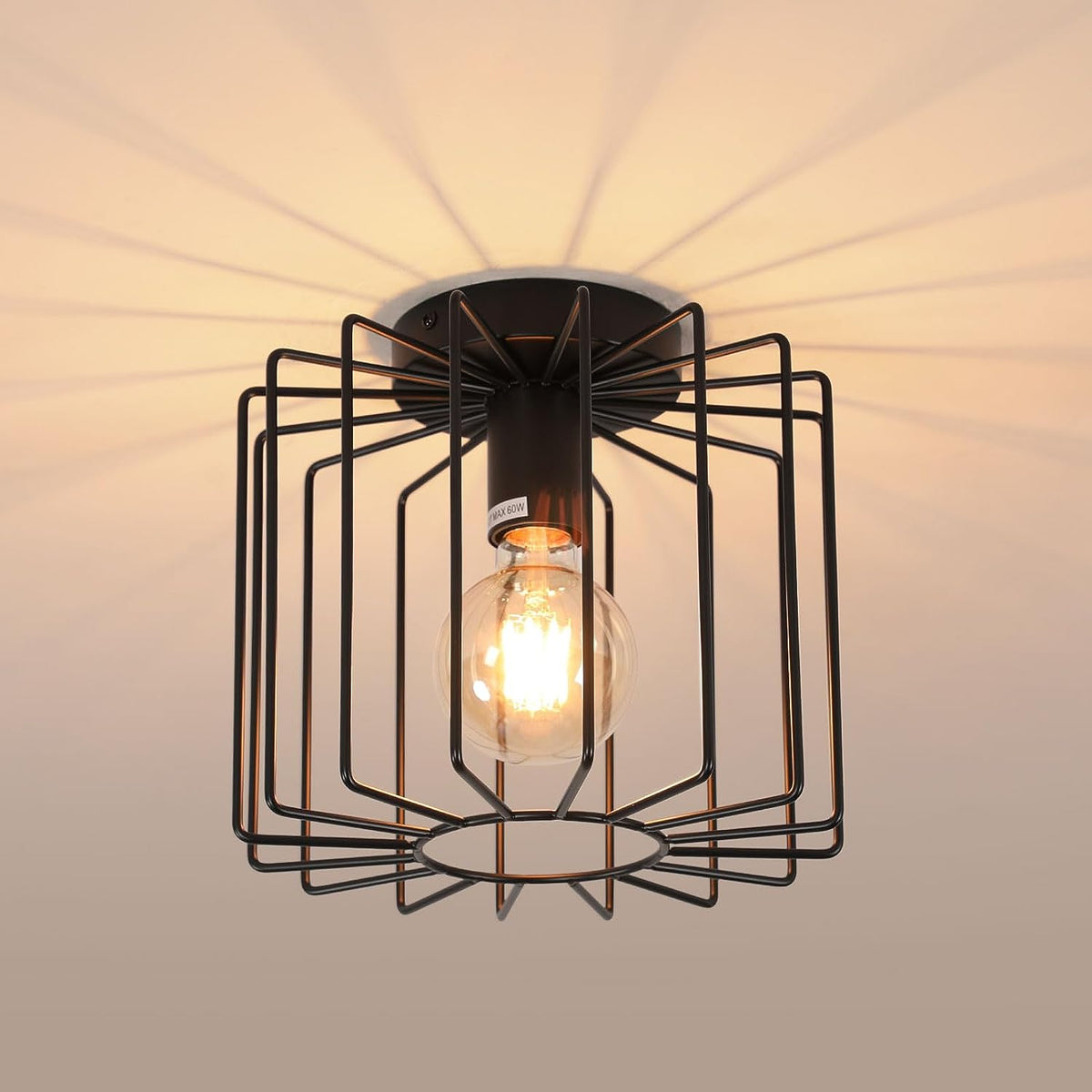 Plafonnier Vintage E27, Luminaire Métal Cage Noir, Suspension Cage Cube Luminaire pour Salon Cuisine Chambre à Coucher Café Bar