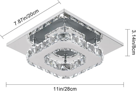 Lampa sufitowa LED, kryształowy żyrandol 15 W, kwadratowe nowoczesne oświetlenie sufitowe do sypialni, salonu, kuchni, przedpokoju, ciepłe światło 3000 K