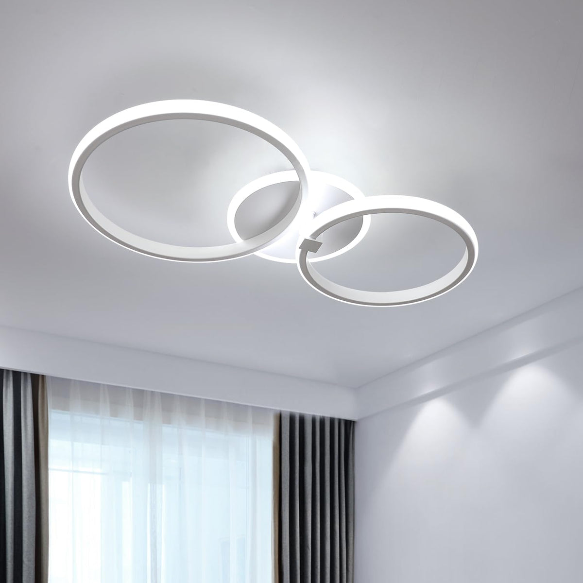 Moderne LED-plafondlamp, 42W 3500LM ronde plafondlamp, LED-kroonluchter-plafondlamp gemaakt van aluminium en acryl voor woonkamer, slaapkamer, keuken, lengte 52 cm (koel wit 6500K) wit