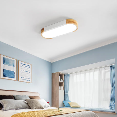 Lámpara de techo LED de madera de 12 W, luz de techo LED blanca fría de 6500 K en iluminación nórdica moderna ovalada Lámpara de techo interior para dormitorio, cocina, pasillo, balcón