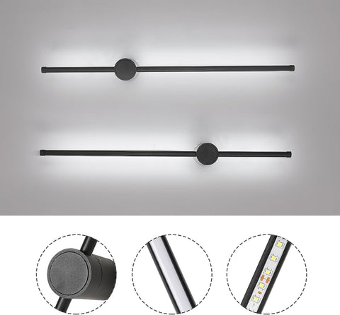 Wandlamp voor binnen, led-wandlamp 360° draaibaar 6500K koel wit, moderne zwarte wandlamp voor slaapkamer woonkamer eetkamer hal trap 80cm