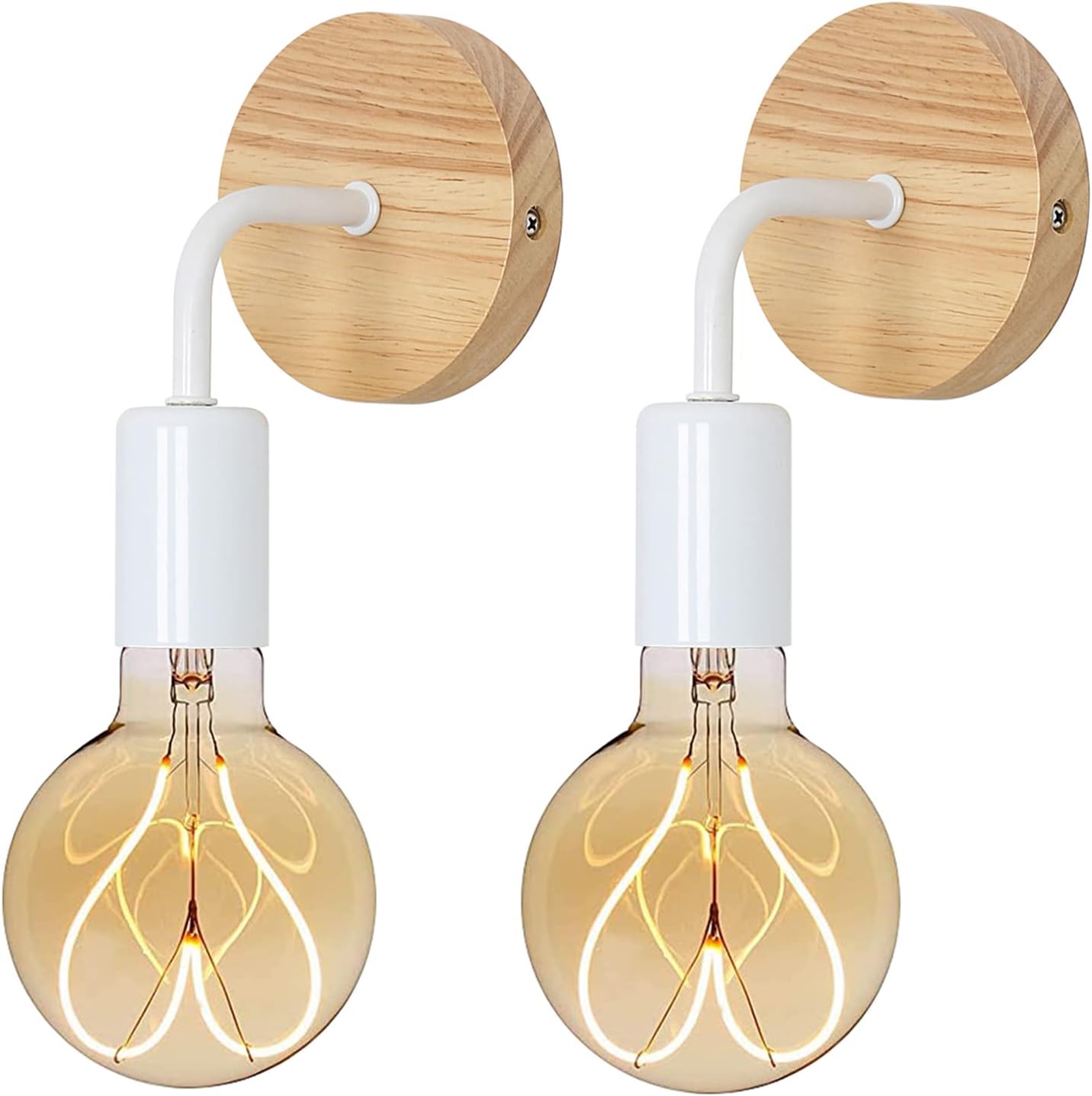 Applique Murale Interieur Industrielle 2 Pcs, Lampe Murale Vintage Bois