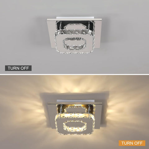 Lampa sufitowa LED, kryształowy żyrandol 15 W, kwadratowe nowoczesne oświetlenie sufitowe do sypialni, salonu, kuchni, przedpokoju, ciepłe światło 3000 K