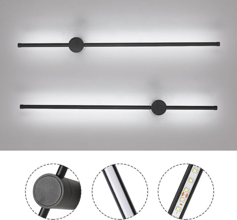 Applique Murale Intérieur, Applique Murale Led 360° Rotative 6500K Blanc Froid, Lampe Murale Moderne Noir pour Chambre Salon Salle à Manger Couloir Escalier 100cm