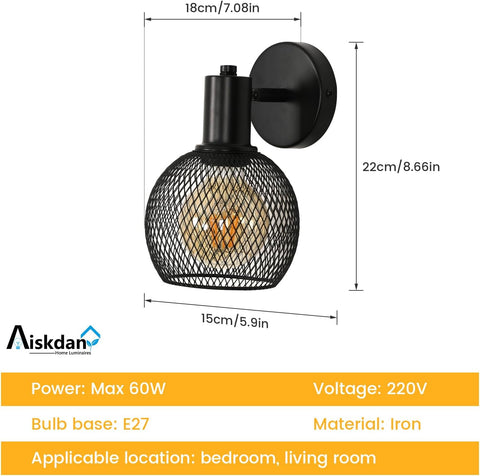 Metalen binnenwandlamp, ijzeren leeslamp bij het bed, E27-aansluiting voor woonkamer, slaapkamer, kantoor (zonder lamp)