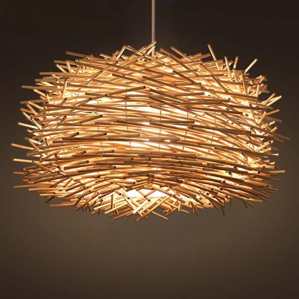 Lustre Suspension en Rotin, Vintage E27 Suspension Lumineuse 