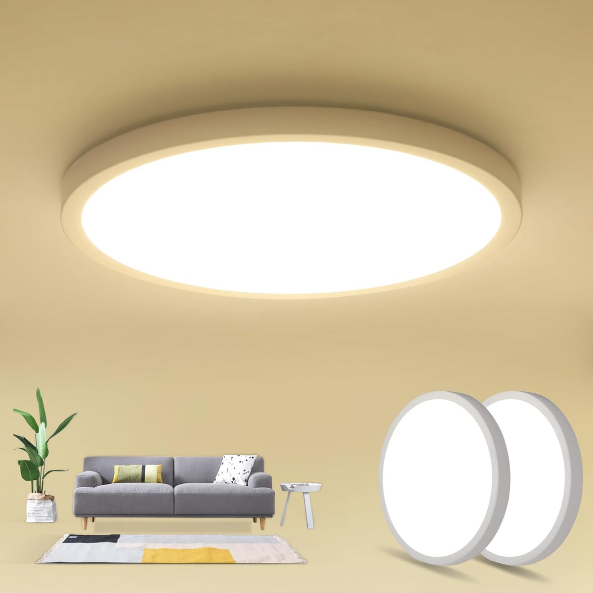 2 pièces Luminaire Plafonnier pour Salle de Bain 24W 4000K Plafonnier Lampe Moderne Ø23cm Éclairage Lumineux du Plafonnier LED Rond Moderne