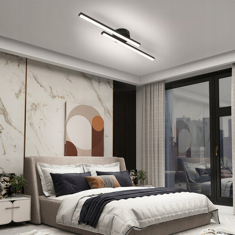 Plafonniers LED Tricolore avec 2 Parallèles droites, Noir, 17W 58.5*10CM, en Aluminium, pour Salon Chambre