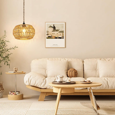 Rattanowa lampa wisząca, żyrandol sufitowy E27 w stylu vintage, przełącznik ściemniania, żyrandol do sypialni, salon, lampa sufitowa (bez żarówki)