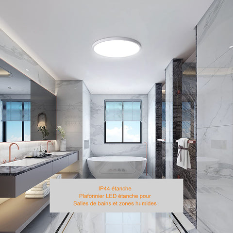 Plafonnier LED Ø30cm 24W 2160LM Lampe De Plafond IP44 Plafonnier Salle De Bain LED Pour Chambre, Salle De Bain, Cuisine, Couloir, Balcon Lumière 6500K Blanc Froid