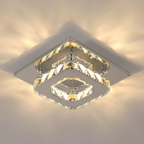 Lampa sufitowa LED, kryształowy żyrandol 15 W, kwadratowe nowoczesne oświetlenie sufitowe do sypialni, salonu, kuchni, przedpokoju, ciepłe światło 3000 K