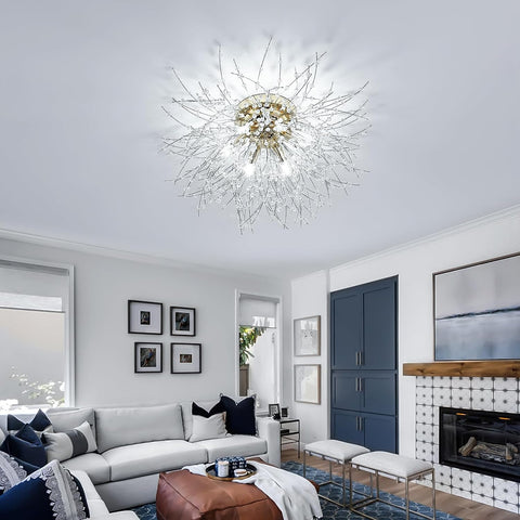 Lámpara de techo LED Lámpara de cristal Lámpara colgante de cristal moderna K9 Luz de techo Temperatura de color ajustable 3000K/4500K/6500K 6 G9 Lámpara de techo dorada