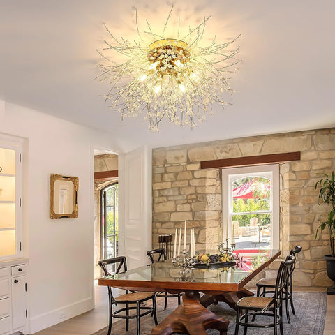 Lámpara de techo LED Lámpara de cristal Lámpara colgante de cristal moderna K9 Luz de techo Temperatura de color ajustable 3000K/4500K/6500K 6 G9 Lámpara de techo dorada