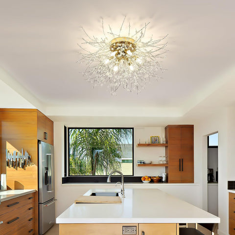 Lámpara de techo LED Lámpara de cristal Lámpara colgante de cristal moderna K9 Luz de techo Temperatura de color ajustable 3000K/4500K/6500K 6 G9 Lámpara de techo dorada