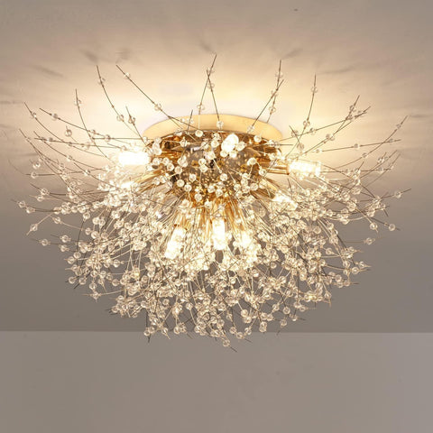 Lámpara de techo LED Lámpara de cristal Lámpara colgante de cristal moderna K9 Luz de techo Temperatura de color ajustable 3000K/4500K/6500K 6 G9 Lámpara de techo dorada