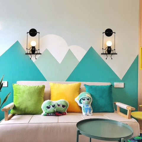 LED-wandlamp voor binnen, schommel kinderbedlamp, creatieve binnenwandlamp geschikt voor slaapkamers, woonkamer, gang, E27, lamp niet inbegrepen, 220 V, IP20