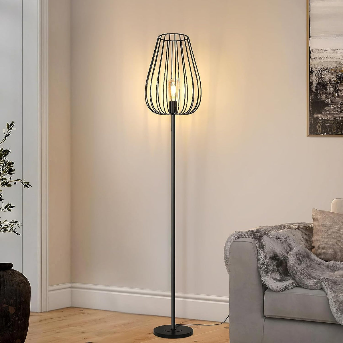 Lampadaire Vintage avec Abat-jour en Métal, Lampadaire avec Interrupteur à Pied, Lampe Salon Noir en Métal, Ddouille E27 Sans Ampoule