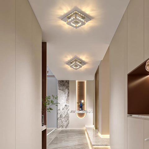 Lampa sufitowa LED, kryształowy żyrandol 15 W, kwadratowe nowoczesne oświetlenie sufitowe do sypialni, salonu, kuchni, przedpokoju, ciepłe światło 3000 K