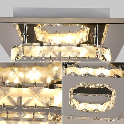 Lampa sufitowa LED, kryształowy żyrandol 15 W, kwadratowe nowoczesne oświetlenie sufitowe do sypialni, salonu, kuchni, przedpokoju, ciepłe światło 3000 K