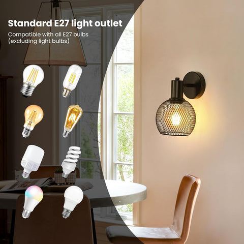 Metalen binnenwandlamp, ijzeren leeslamp bij het bed, E27-aansluiting voor woonkamer, slaapkamer, kantoor (zonder lamp)