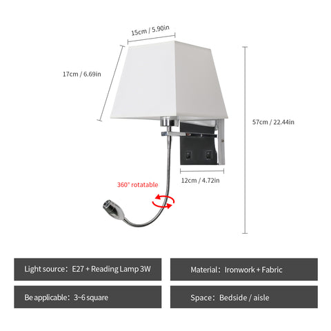 Applique de Chevet, LED Applique Murale Liseuse Chambre Bras Oscillant Titulaire E27 Veilleuse Murale (N'inclut pas les Ampoules)