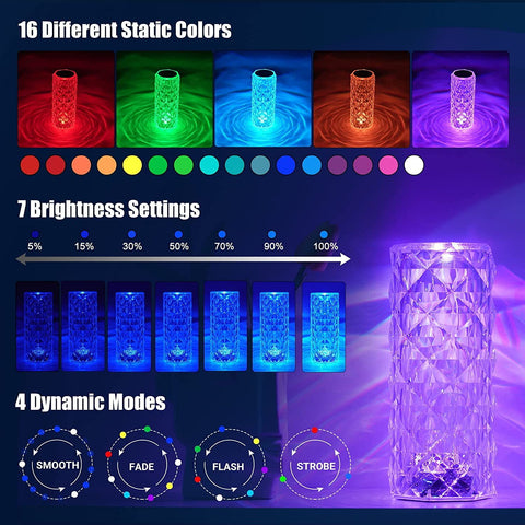 Lampa biurkowa LED i akrylowa lampka nocna z pilotem dotykowym, 16 kolorów i 4 tryby, nastrojowe światło RGB zmieniające kolor