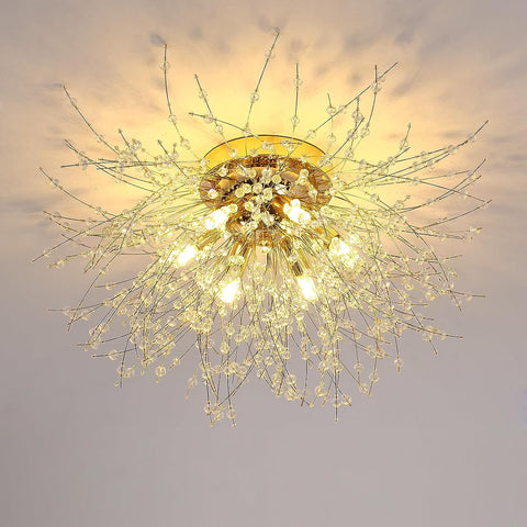 Lámpara de techo LED Lámpara de cristal Lámpara colgante de cristal moderna K9 Luz de techo Temperatura de color ajustable 3000K/4500K/6500K 6 G9 Lámpara de techo dorada
