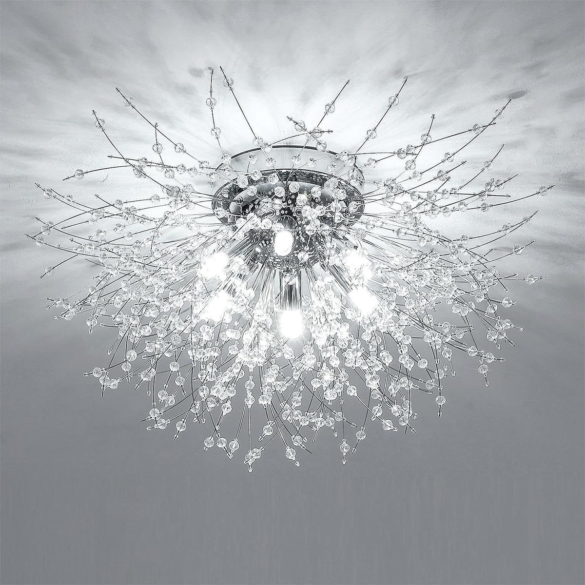 Plafonnier Lustres en Cristal, 6 Lumières G9 Luminaire Plafonnier en Cristal, Lustre Feu D'artifice K9 Cristaux, Lampe de Plafond Moderne pour Salon, Chambre, Salle à Manger, Cuisine, Couloir (Ampoule non incluse)