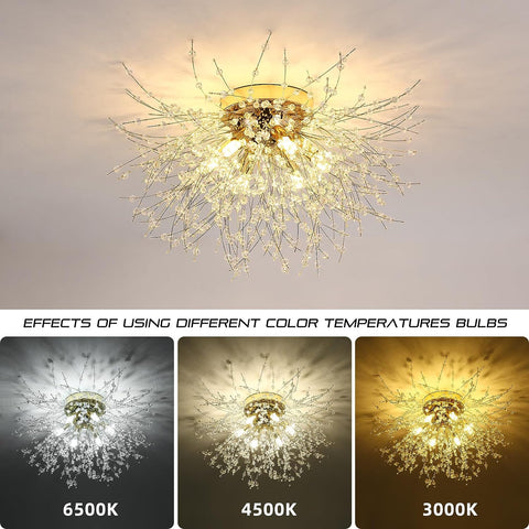 Lámpara de techo LED Lámpara de cristal Lámpara colgante de cristal moderna K9 Luz de techo Temperatura de color ajustable 3000K/4500K/6500K 6 G9 Lámpara de techo dorada