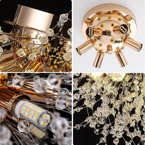 Lámpara de techo LED Lámpara de cristal Lámpara colgante de cristal moderna K9 Luz de techo Temperatura de color ajustable 3000K/4500K/6500K 6 G9 Lámpara de techo dorada