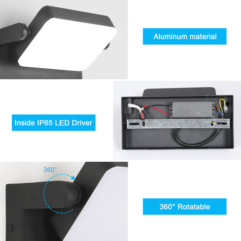 Applique Murale Extérieure LED IP65 - 20W, 2250LM, 6500K, Rotation à 360°, Aluminium Résistant