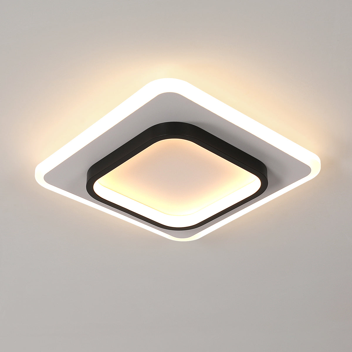 Plafonnier de Couloir Moderne - Luminaire Carré Blanc + Noir 30x30x5cm, Lumière Chaude 30W 220V