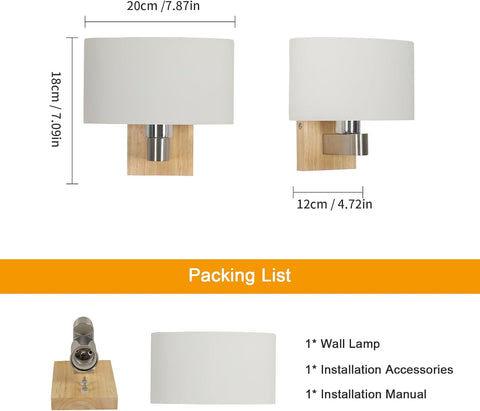 Wood Glass Wall Light E27