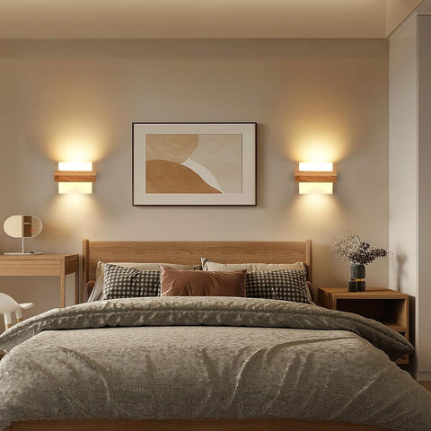 Wewnętrzna Lampa Ścienna z Drewna E27 z Żarówką 12W Trzy Kolory