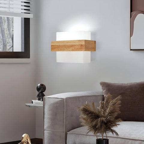 Wewnętrzna Lampa Ścienna z Drewna E27 z Żarówką 12W Trzy Kolory