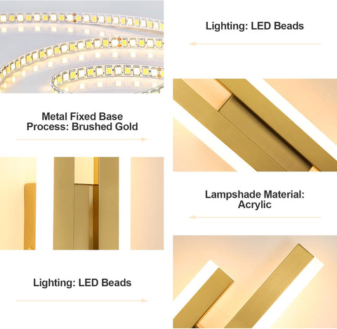 16W Modern Gold LED Wall Light 3 Color Temperatures 1800LM