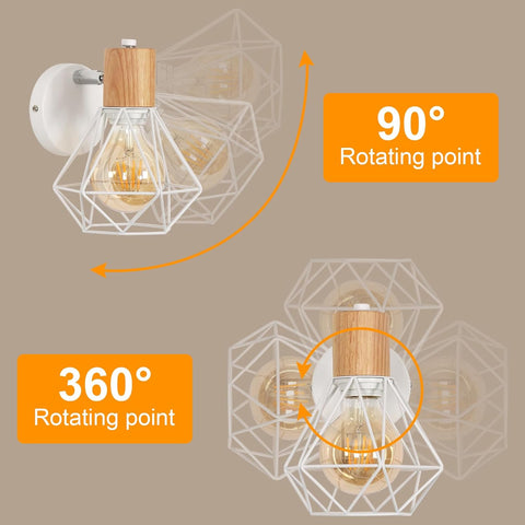 Lampa ścienna w stylu industrialnym z metalowym kloszem typu klatka i oprawką E27